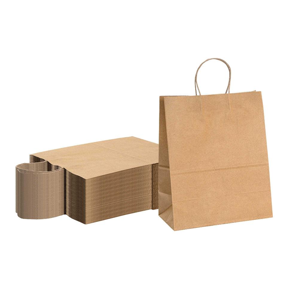 restaurantware Saving Nature Kraft Paper Retail Bag - with Handles - 10 1/4" x 5 1/2" x 12 1/2" - 100 count box