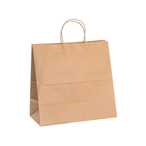 Restaurantware Saving Nature Kraft Paper Retail Bag - With Handles - 12 1/2" X 6 1/4" X 12 1/4" - 100 Count Box
