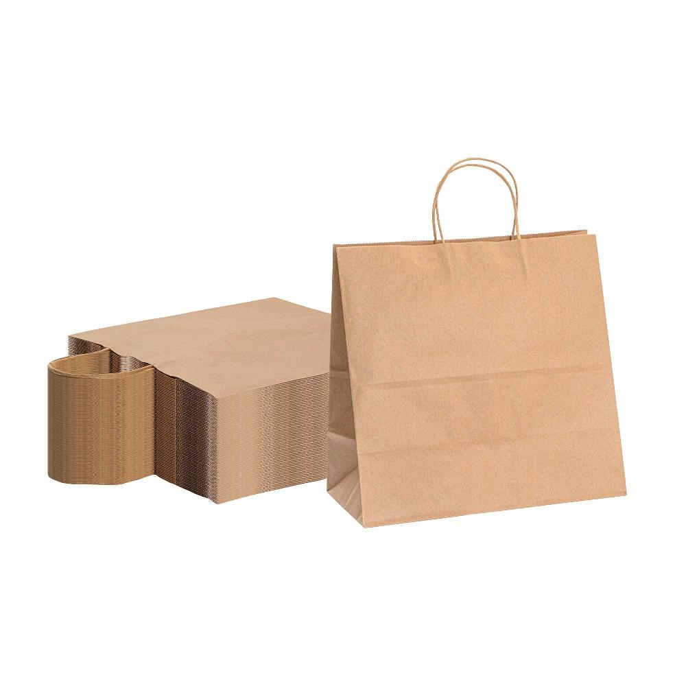 restaurantware Saving Nature Kraft Paper Retail Bag - with Handles - 12 1/2" x 6 1/4" x 12 1/4" - 100 count box