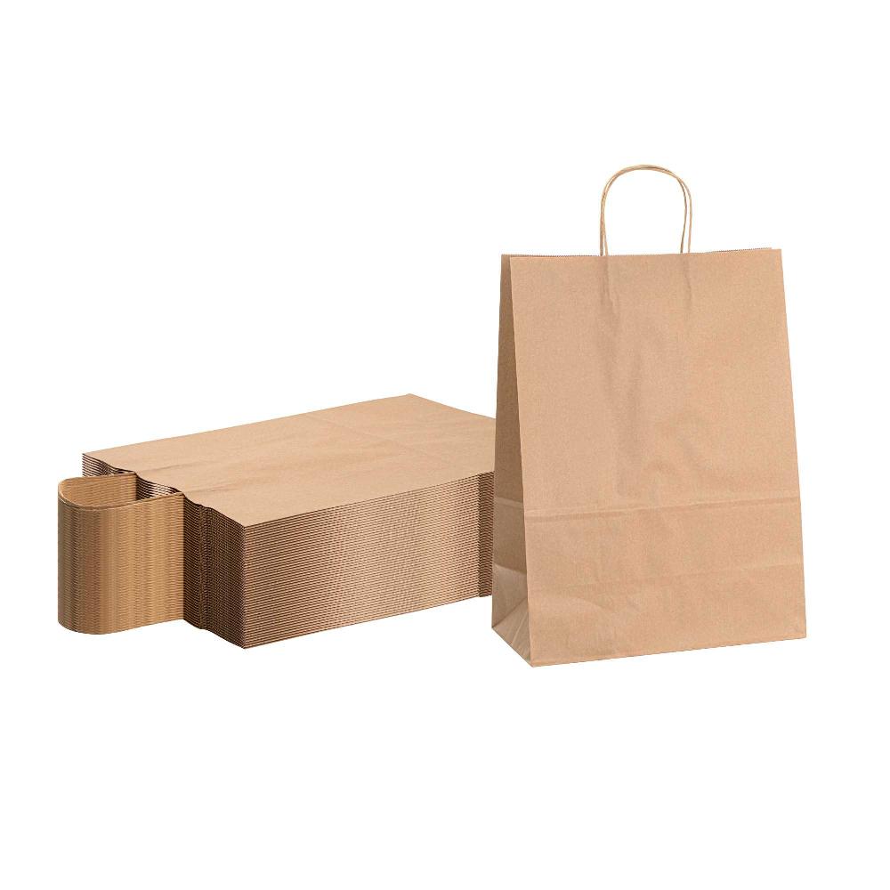 restaurantware Saving Nature Kraft Paper Retail Bag - with Handles - 12 1/2" x 6 1/4" x 17" - 100 count box