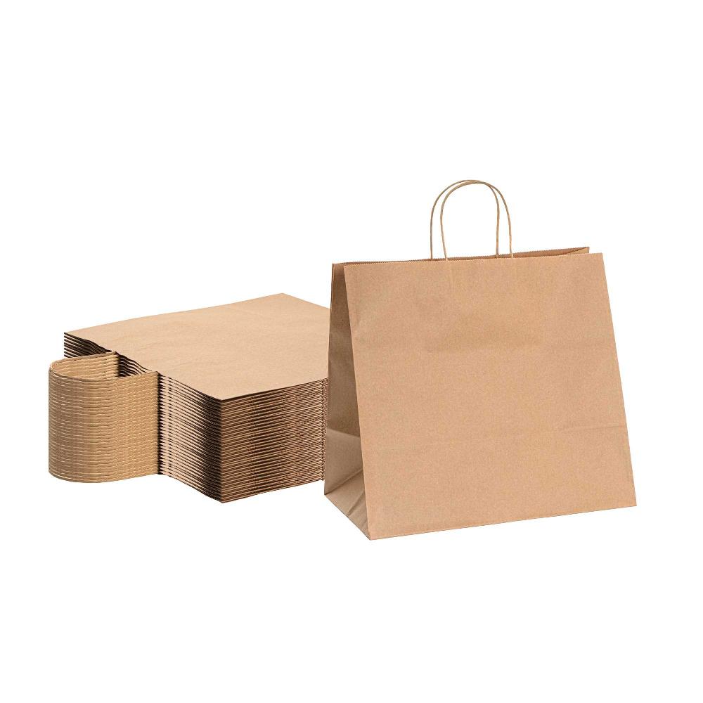 restaurantware Saving Nature Kraft Paper Retail Bag - with Handles - 14 1/4" x 8 1/4" x 13 1/4" - 100 count box