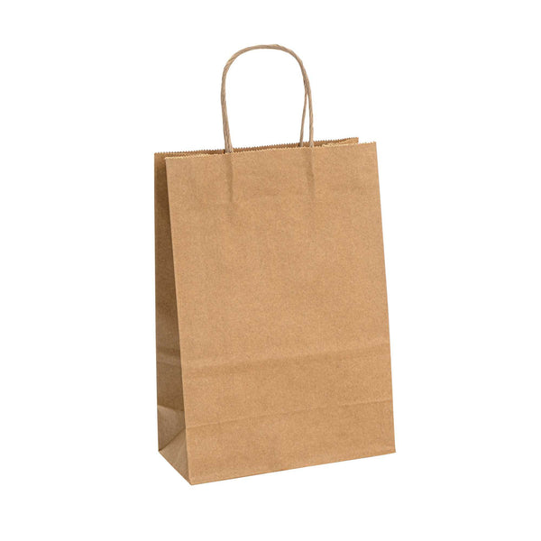 Restaurantware Saving Nature Kraft Paper Retail Bag - With Handles - 7 3/4" X 4" X 11 1/2" - 100 Count Box