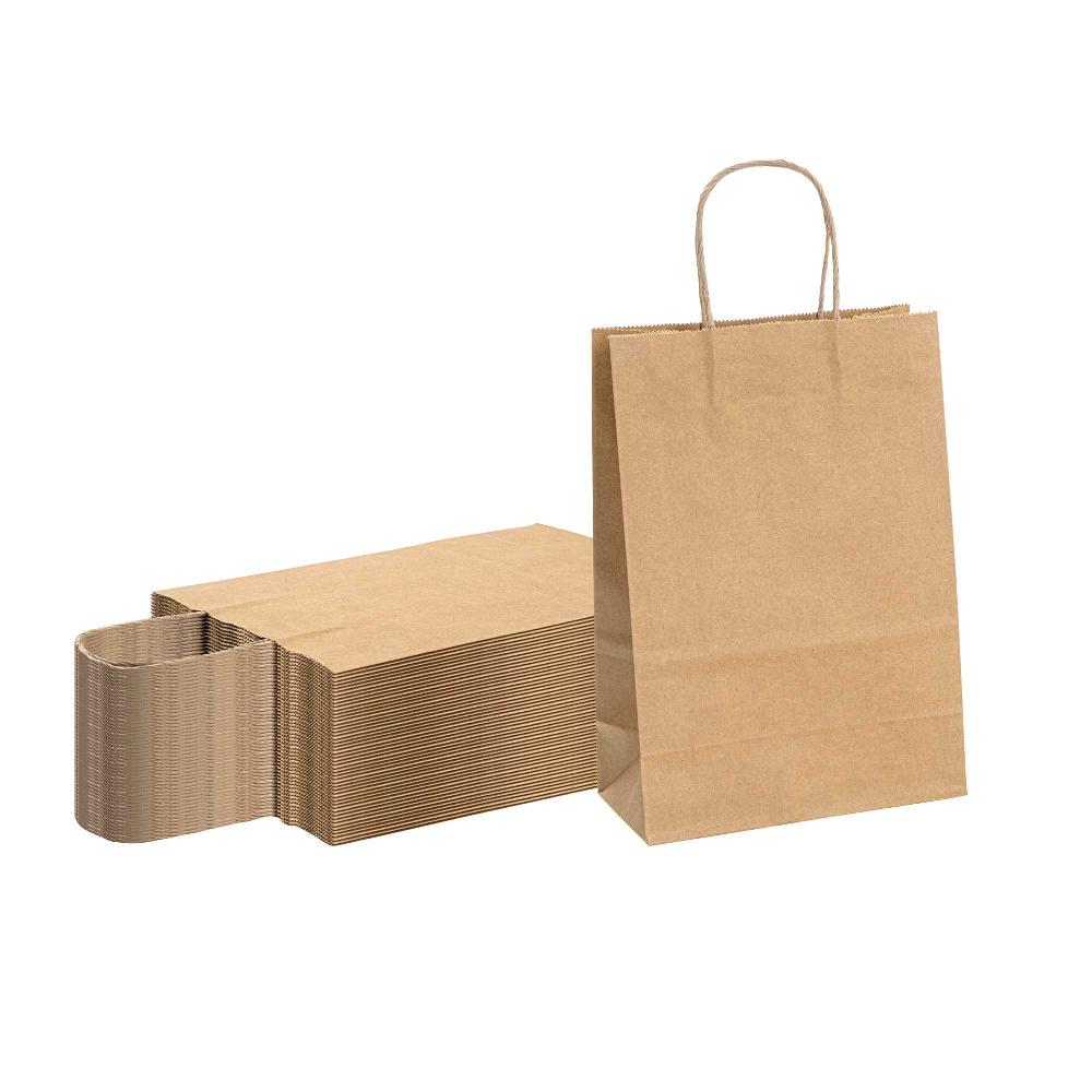 restaurantware Saving Nature Kraft Paper Retail Bag - with Handles - 7 3/4" x 4" x 11 1/2" - 100 count box