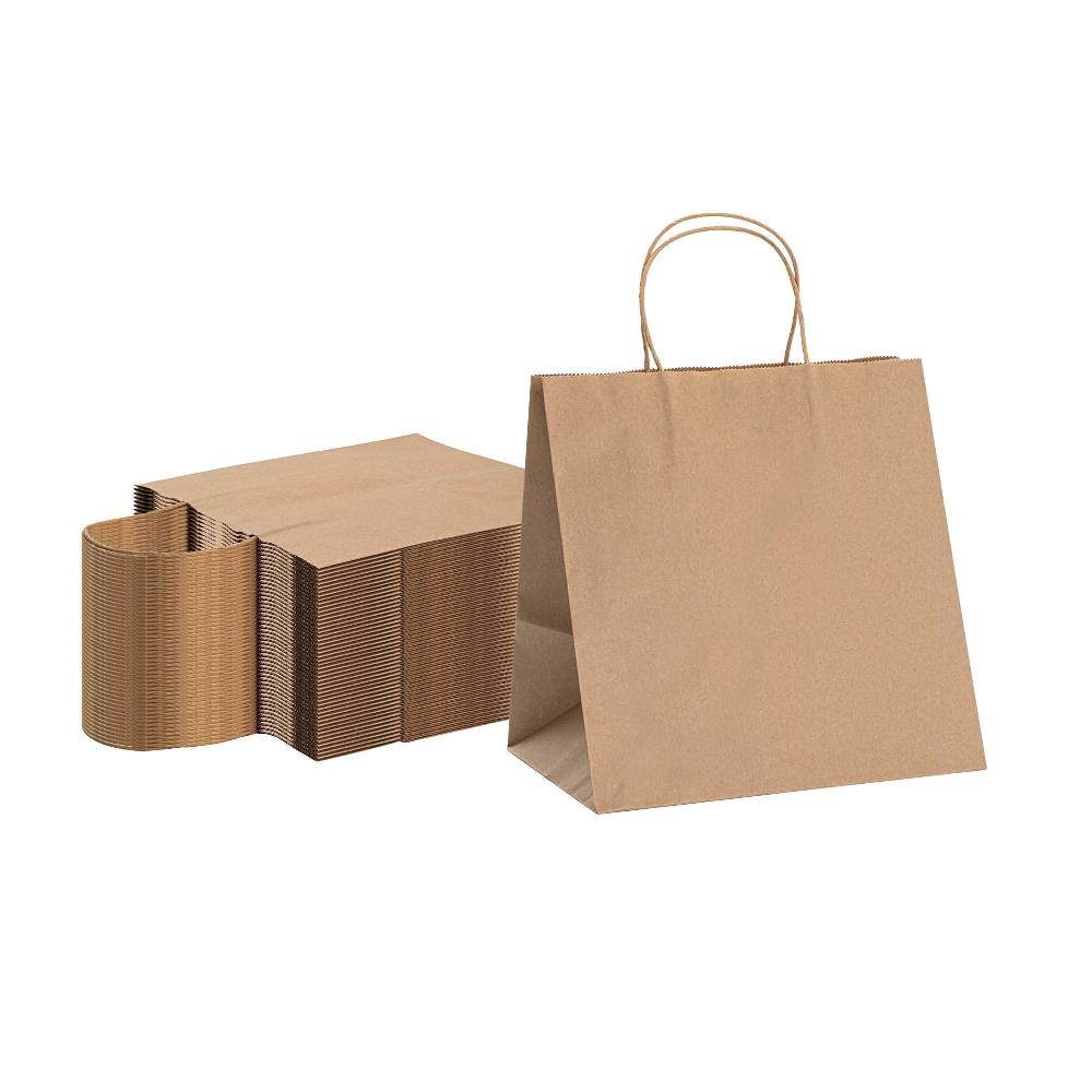 restaurantware Saving Nature Kraft Paper Retail Bag - with Handles - 10 1/4" x 7 3/4" x 10 1/2" - 100 count box