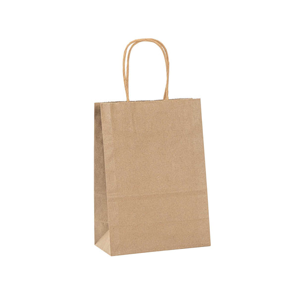 Restaurantware Saving Nature Kraft Paper Small Retail Bag - With Handles - 6" X 3 1/4" X 8 1/4" - 100 Count Box