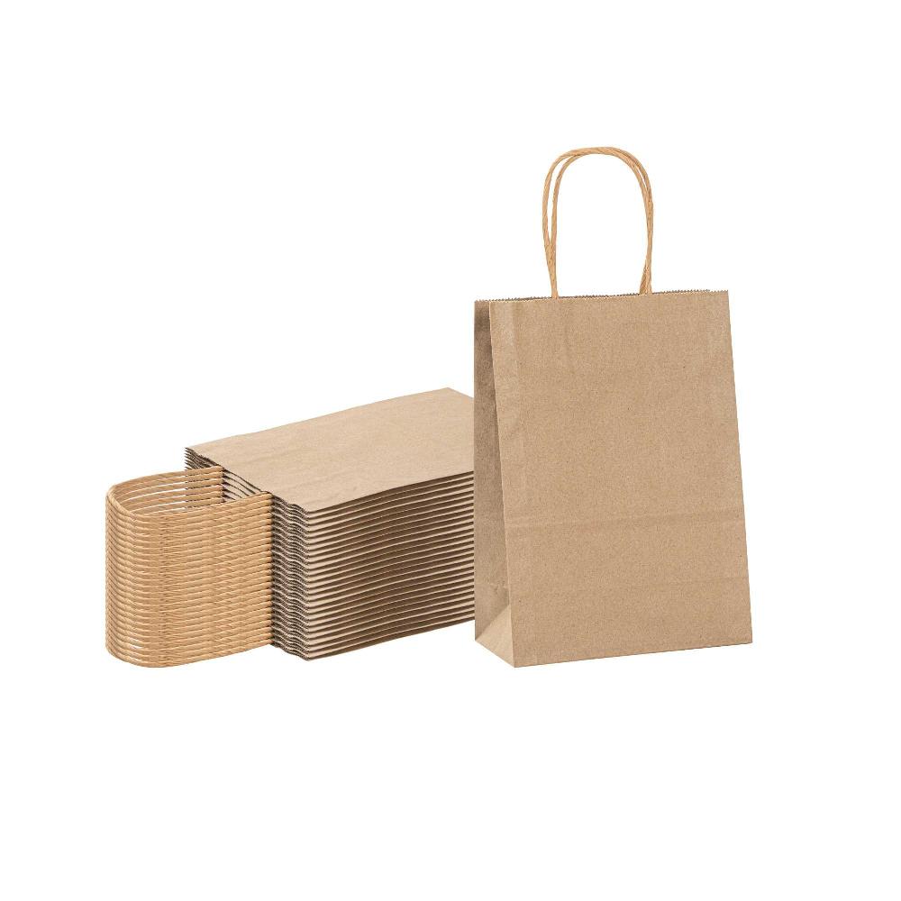 restaurantware Saving Nature Kraft Paper Small Retail Bag - with Handles - 6" x 3 1/4" x 8 1/4" - 100 count box