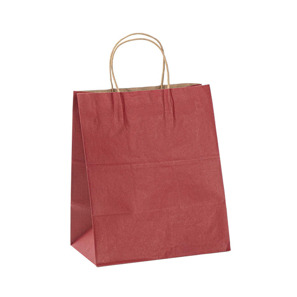 Restaurantware Saving Nature Red Paper Medium Retail Bag - With Handles - 10" X 6 3/4" X 12" - 100 Count Box