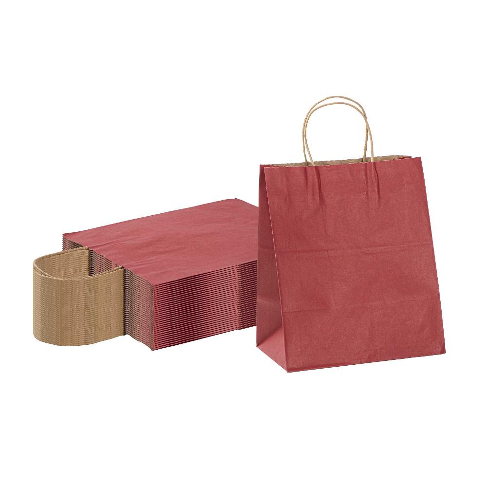 restaurantware Saving Nature Red Paper Medium Retail Bag - with Handles - 10" x 6 3/4" x 12" - 100 count box