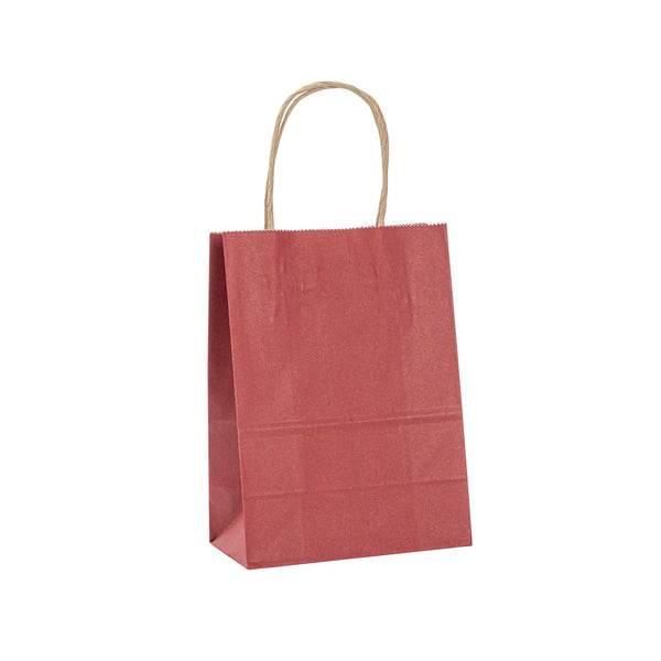 Restaurantware Saving Nature Red Paper Small Retail Bag - With Handles - 6" X 3 1/4" X 8 1/4" - 100 Count Box