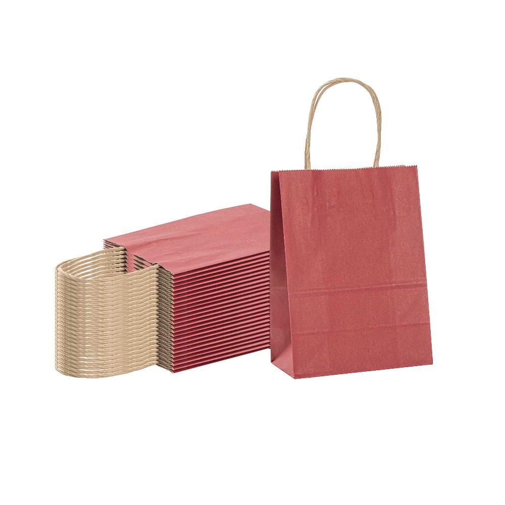 restaurantware Saving Nature Red Paper Small Retail Bag - with Handles - 6" x 3 1/4" x 8 1/4" - 100 count box