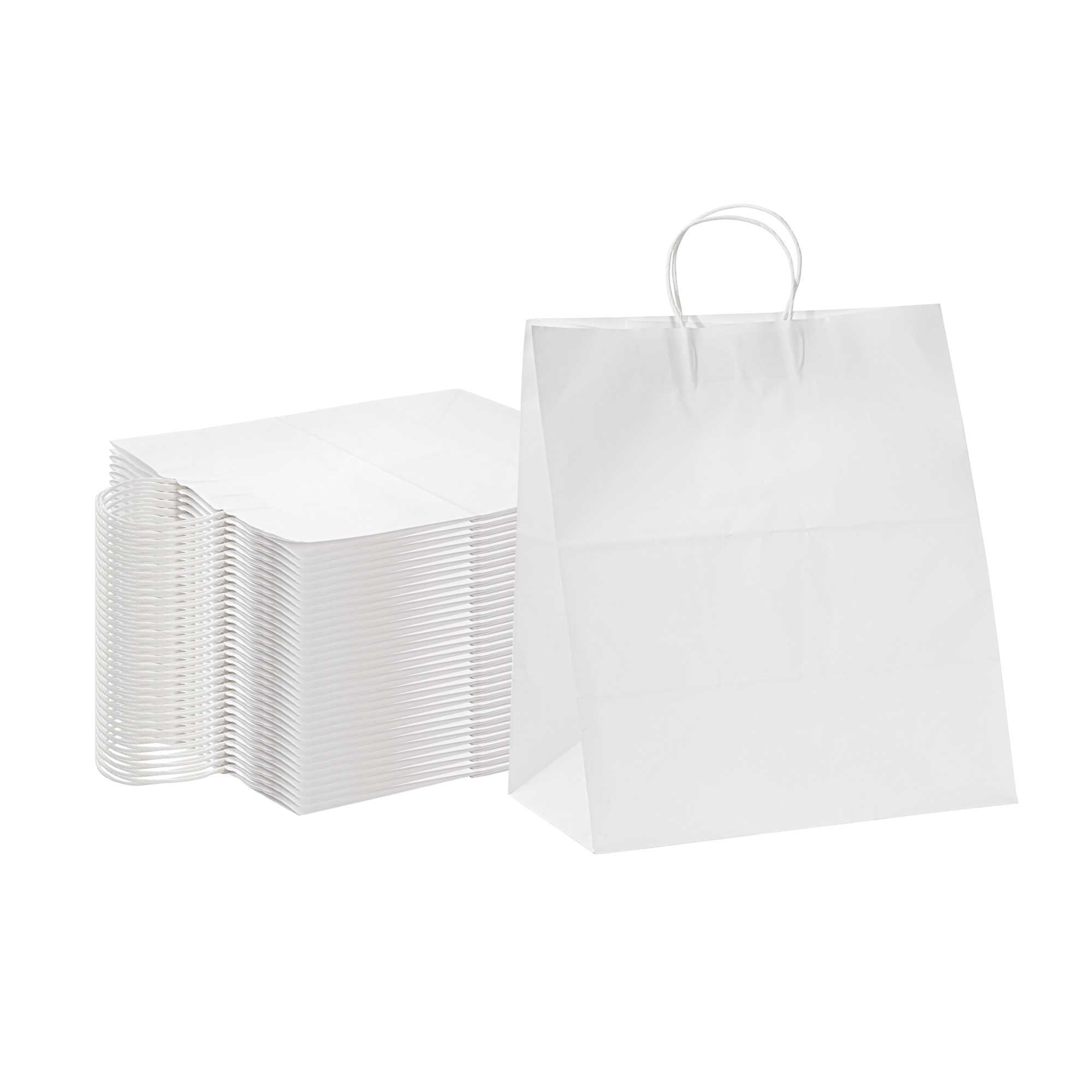 restaurantware Saving Nature White Paper Large Retail Bag - with Handles - 16" x 9 3/4" x 17 1/4" - 100 count box