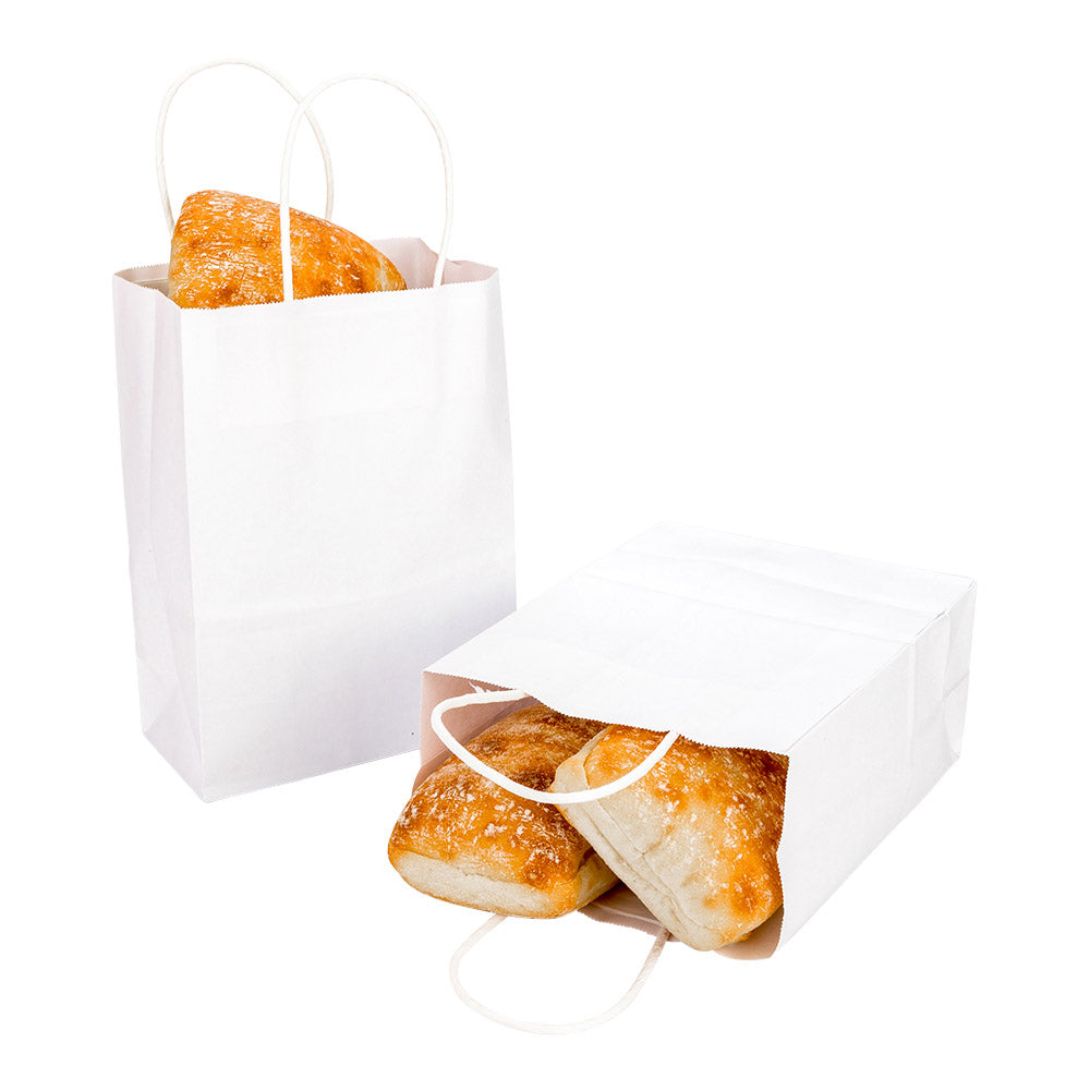 restaurantware Saving Nature White Paper Medium Retail Bag - with Handles - 10" x 6 3/4" x 12" - 100 count box