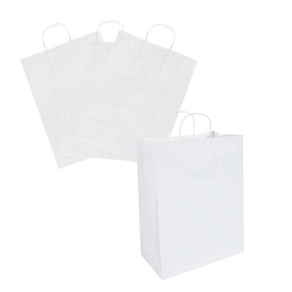 Restaurantware Saving Nature White Paper Retail Bag - With Handles - 12 1/2" X 6 1/4" X 17" - 100 Count Box