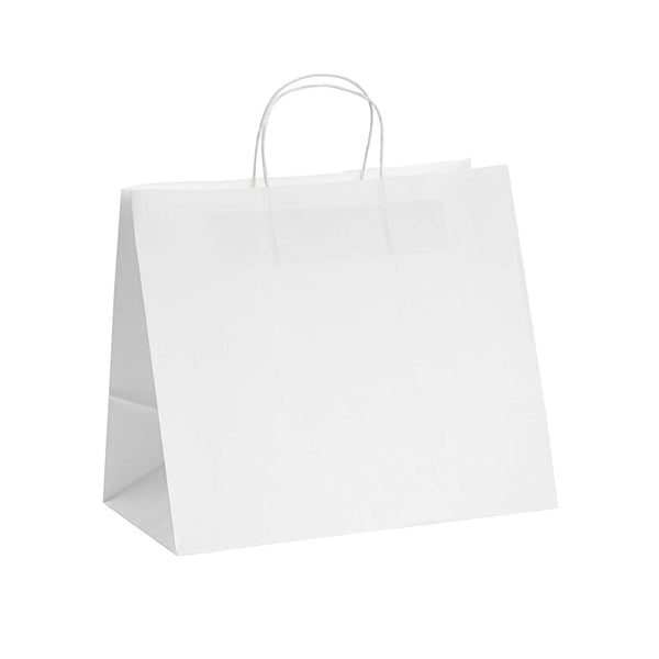 Restaurantware Saving Nature White Paper Retail Bag - With Handles - 12 1/2" X 8 1/4" X 11 1/4" - 100 Count Box