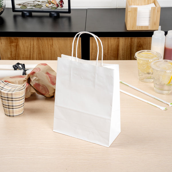 Restaurantware Saving Nature White Paper Retail Bag - With Handles - 7" X 3 1/4" X 8 1/2" - 100 Count Box