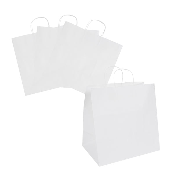 Restaurantware Saving Nature White Paper Retail Bag - With Handles - 14 1/4" X 8 1/4" X 13 1/4" - 100 Count Box