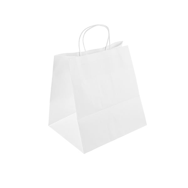 Restaurantware Saving Nature White Paper Retail Bag - With Handles - 10 1/4" X 7 3/4" X 10 1/2" - 100 Count Box