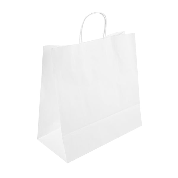 Restaurantware Saving Nature White Paper Retail Bag - With Handles - 12 1/2" X 6 1/4" X 12 1/4" - 100 Count Box