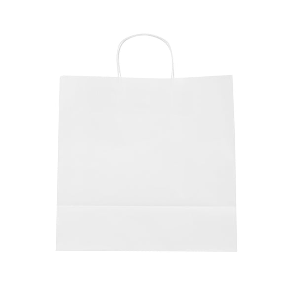 Restaurantware Saving Nature White Paper Retail Bag - With Handles - 12 1/2" X 6 1/4" X 12 1/4" - 100 Count Box
