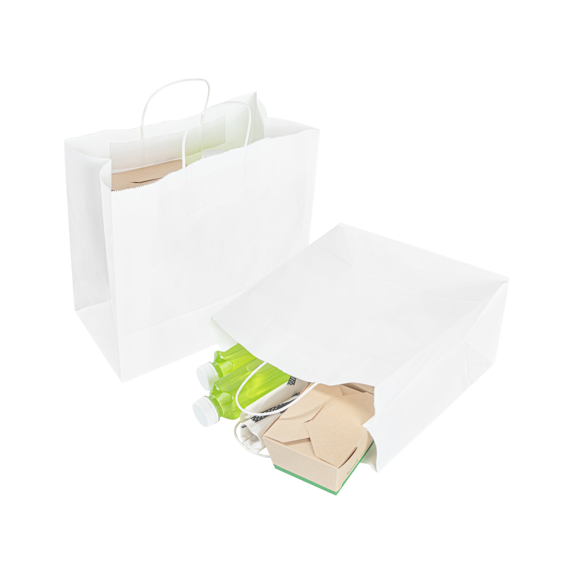 restaurantware Saving Nature White Paper Retail Bag - with Handles - 12 1/2" x 6 1/4" x 12 1/4" - 100 count box