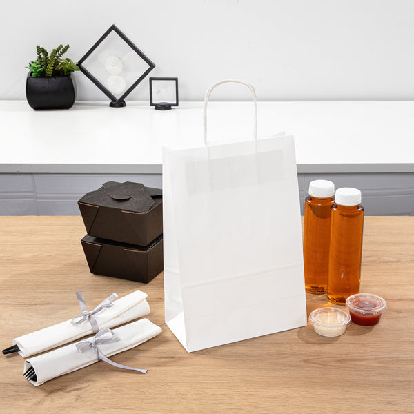 Restaurantware Saving Nature White Paper Retail Bag - With Handles - 7 3/4" X 4" X 11 1/2" - 100 Count Box