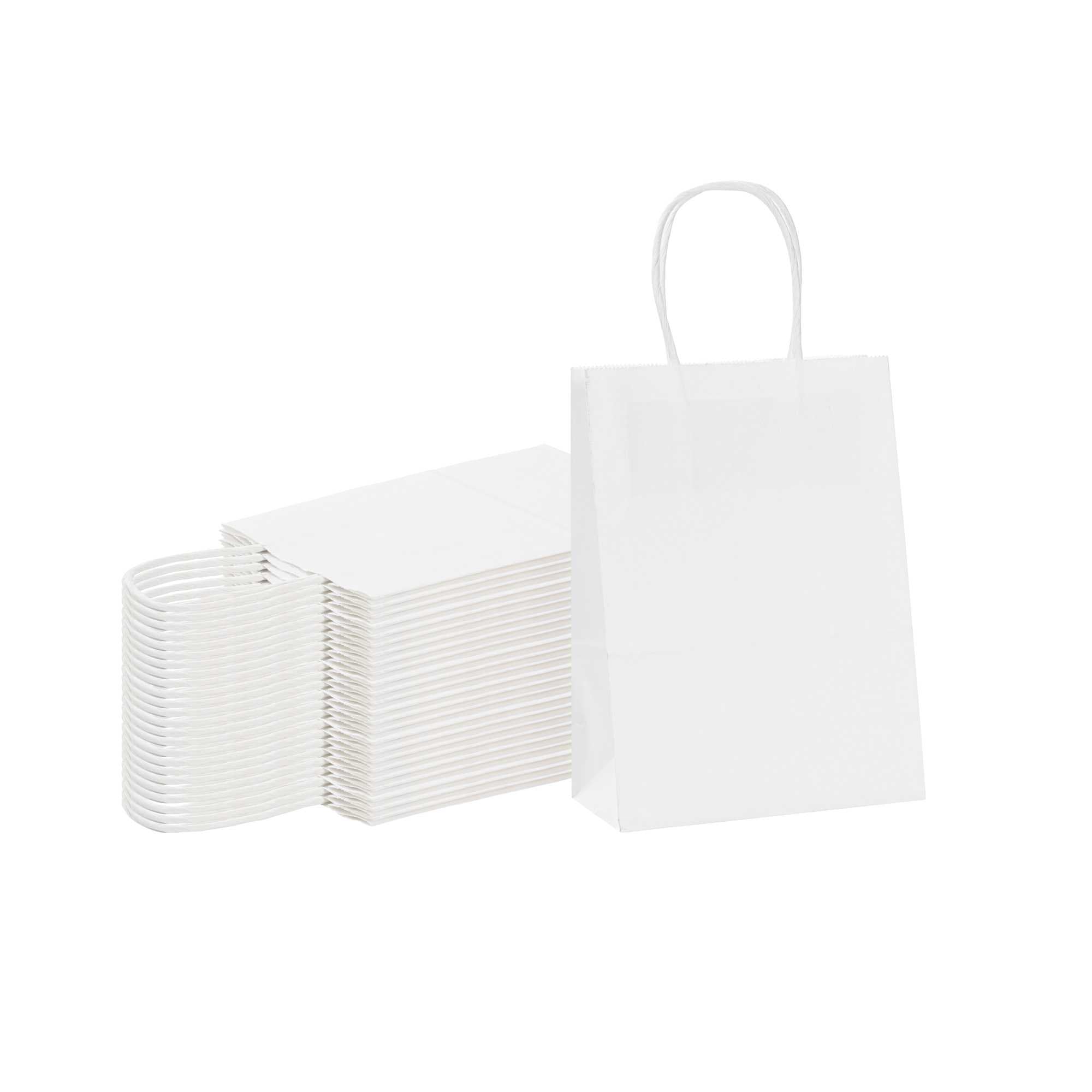 restaurantware Saving Nature White Paper Small Retail Bag - with Handles - 6" x 3 1/4" x 8 1/4" - 100 count box