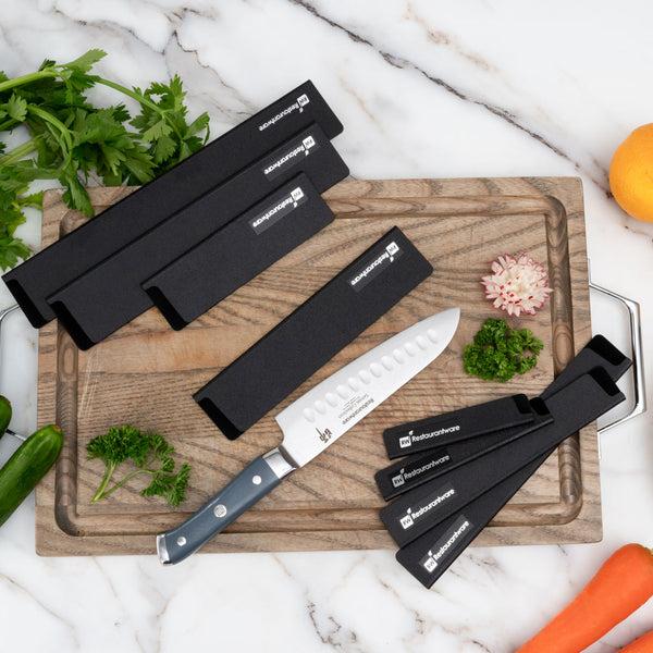 Restaurantware Sensei Black Plastic Knife Blade Cover / Guard Set - 8-Piece - 1 Count Box