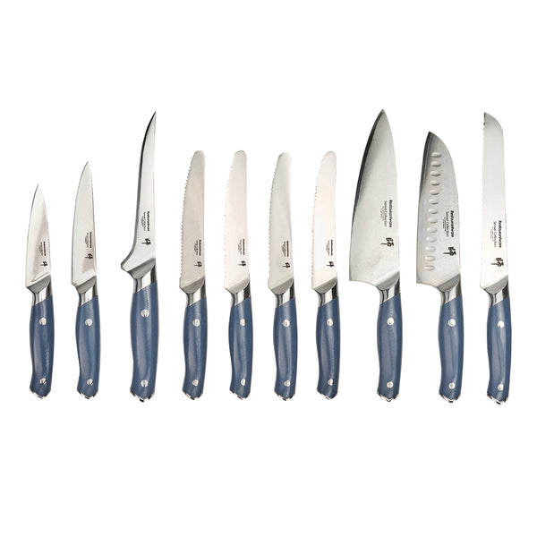 Restaurantware Sensei Blue Damascus Steel 10-Piece Knife Set - 1 Count Box