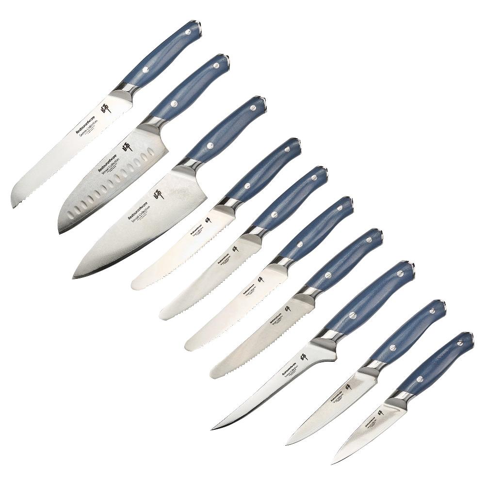 restaurantware Sensei Blue Damascus Steel 10-Piece Knife Set - 1 count box