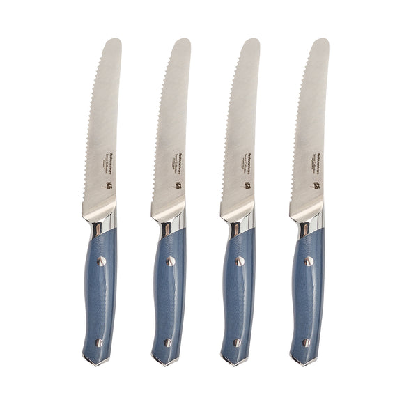 Restaurantware Sensei Blue Damascus Steel 5.5" Steak Knife - 4 Count Box