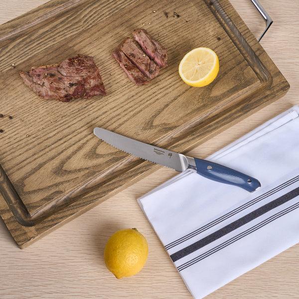 Restaurantware Sensei Blue Damascus Steel 5.5" Steak Knife - 4 Count Box