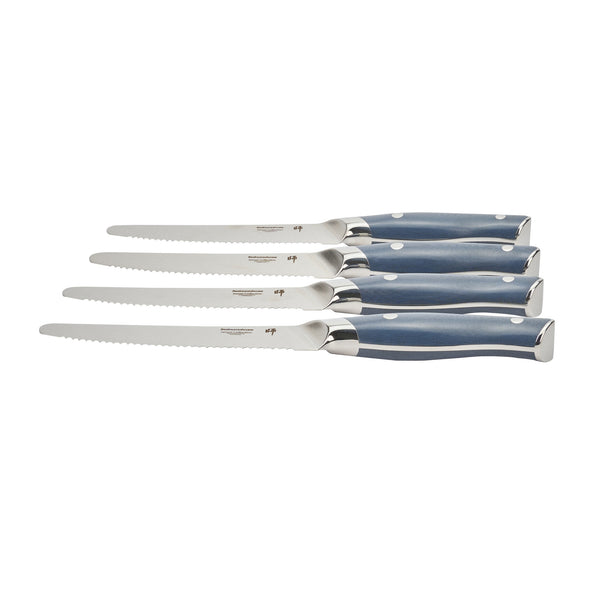 Restaurantware Sensei Blue Damascus Steel 5.5" Steak Knife - 4 Count Box