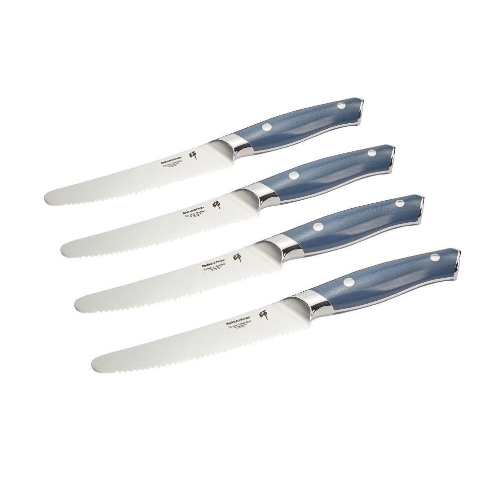restaurantware Sensei Blue Damascus Steel 5.5" Steak Knife - 4 count box