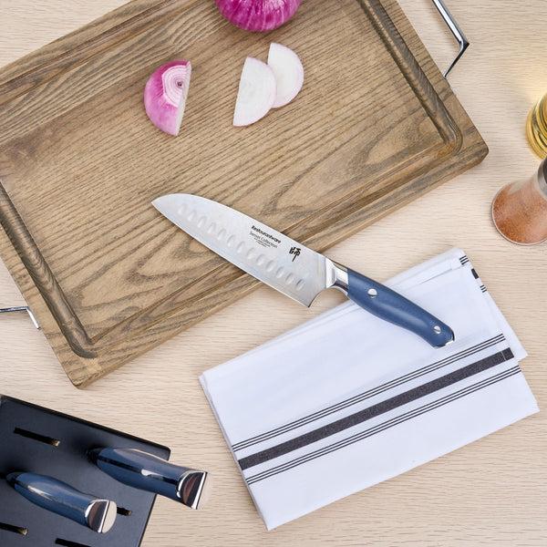 Restaurantware Sensei Blue Damascus Steel 7" Santoku Knife - 1 Count Box