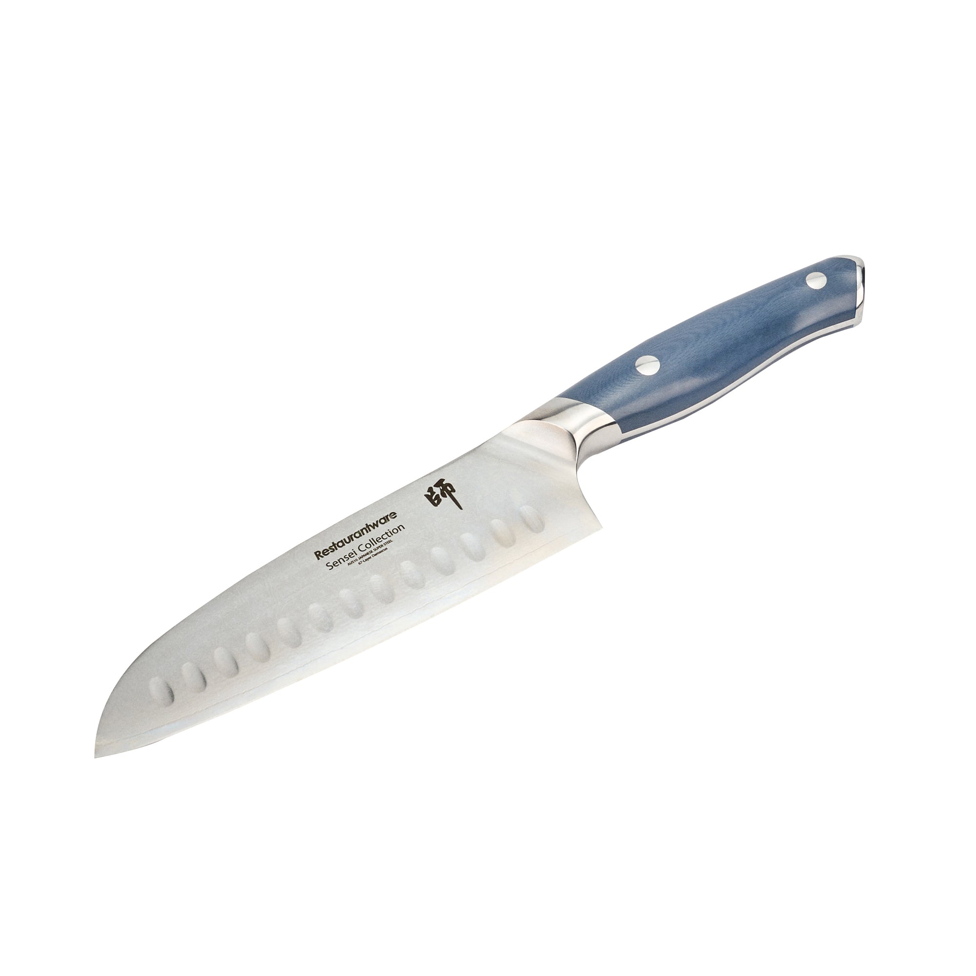 restaurantware Sensei Blue Damascus Steel 7" Santoku Knife - 1 count box