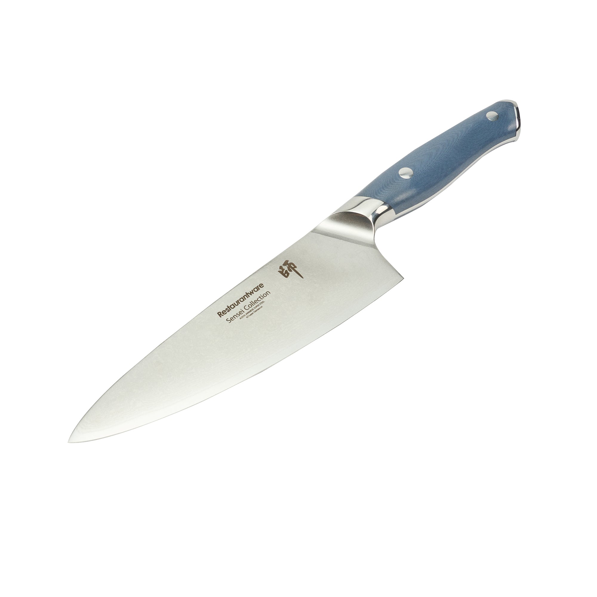 restaurantware Sensei Blue Damascus Steel 8" Chef's Knife - 1 count box