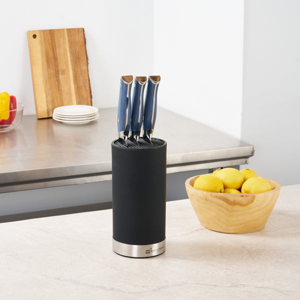 Restaurantware Sensei Round Black Knife Block - Soft Touch - 4 1/4" X 4 1/4" X 9" - 1 Count Box