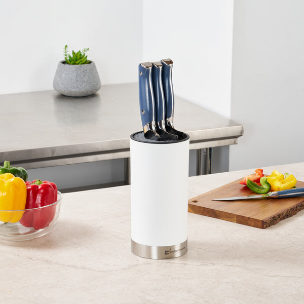 Restaurantware Sensei Round White Knife Block - Soft Touch - 4 1/4" X 4 1/4" X 9" - 1 Count Box