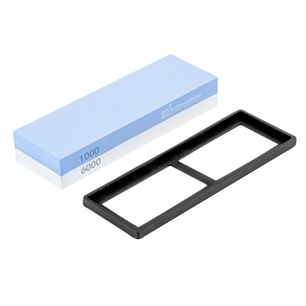 restaurantware Sensei Whetstone Knife Sharpening Set - 1000/6000 Silicone Holder - 1 count box