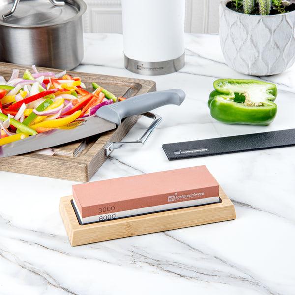 Restaurantware Sensei Whetstone Knife Sharpening Set - 3000/8000 Non-Slip Base - 1 Count Box