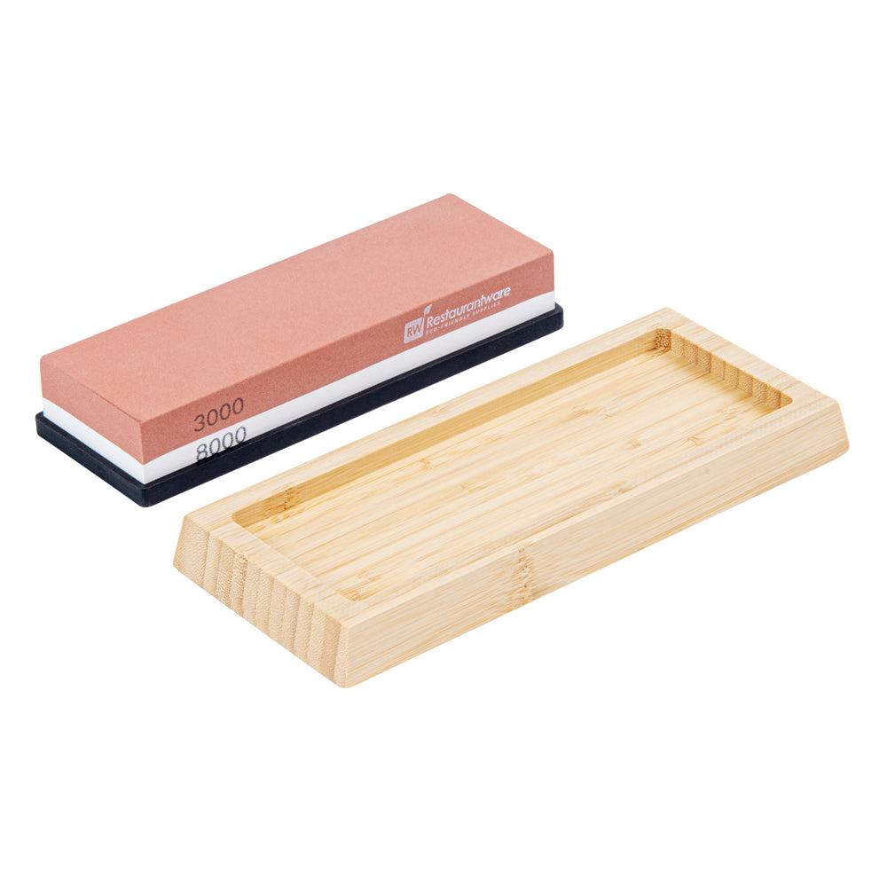 restaurantware Sensei Whetstone Knife Sharpening Set - 3000/8000 Non-Slip Base - 1 count box