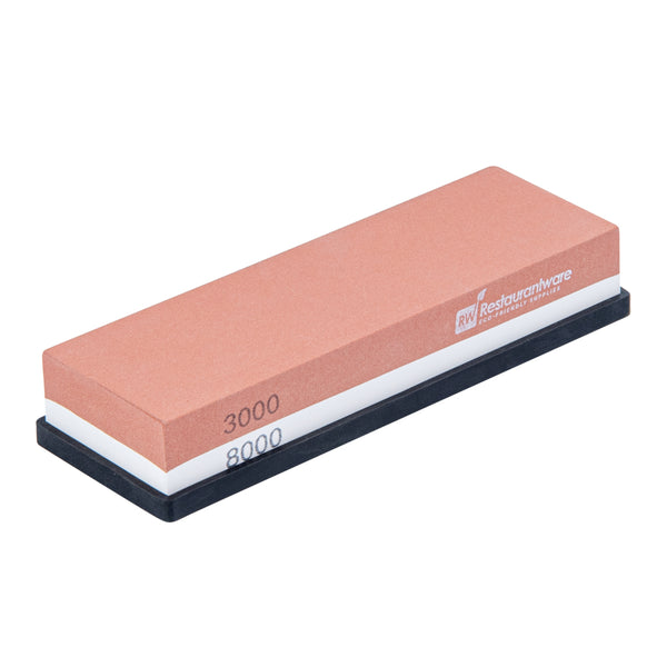 Restaurantware Sensei Whetstone Knife Sharpening Set - 3000/8000 Silicone Holder - 1 Count Box