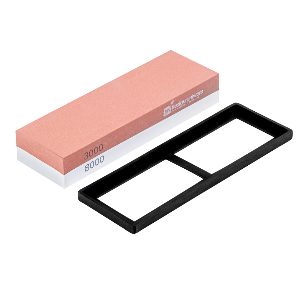 restaurantware Sensei Whetstone Knife Sharpening Set - 3000/8000 Silicone Holder - 1 count box