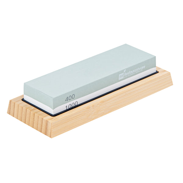 Restaurantware Sensei Whetstone Knife Sharpening Set - 400/1000 Non-Slip Base - 1 Count Box