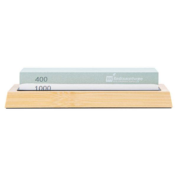 Restaurantware Sensei Whetstone Knife Sharpening Set - 400/1000 Non-Slip Base - 1 Count Box