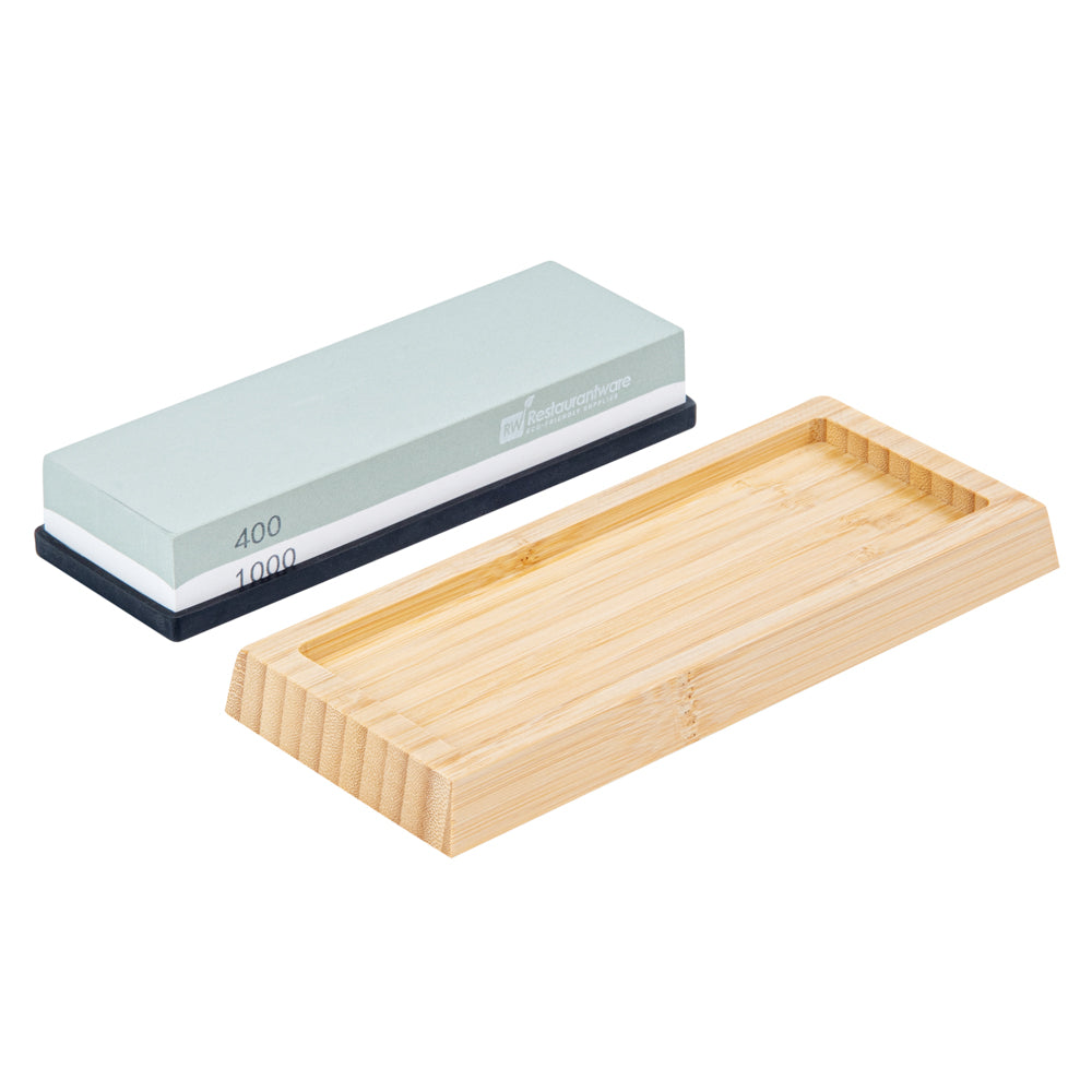 restaurantware Sensei Whetstone Knife Sharpening Set - 400/1000 Non-Slip Base - 1 count box