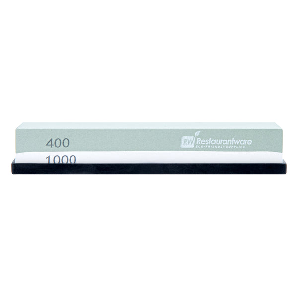 Restaurantware Sensei Whetstone Knife Sharpening Set - 400/1000 Silicone Holder - 1 Count Box