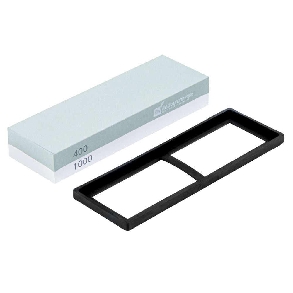 restaurantware Sensei Whetstone Knife Sharpening Set - 400/1000 Silicone Holder - 1 count box