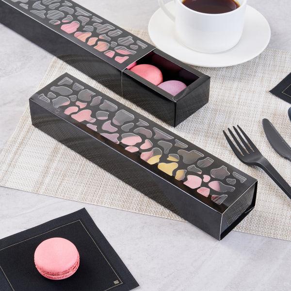 Restaurantware Sentiero Rectangle Black Paper Macaron Box - Holds 5 Macarons - 10" X 2 1/4" X 1 1/2" - 100 Count Box