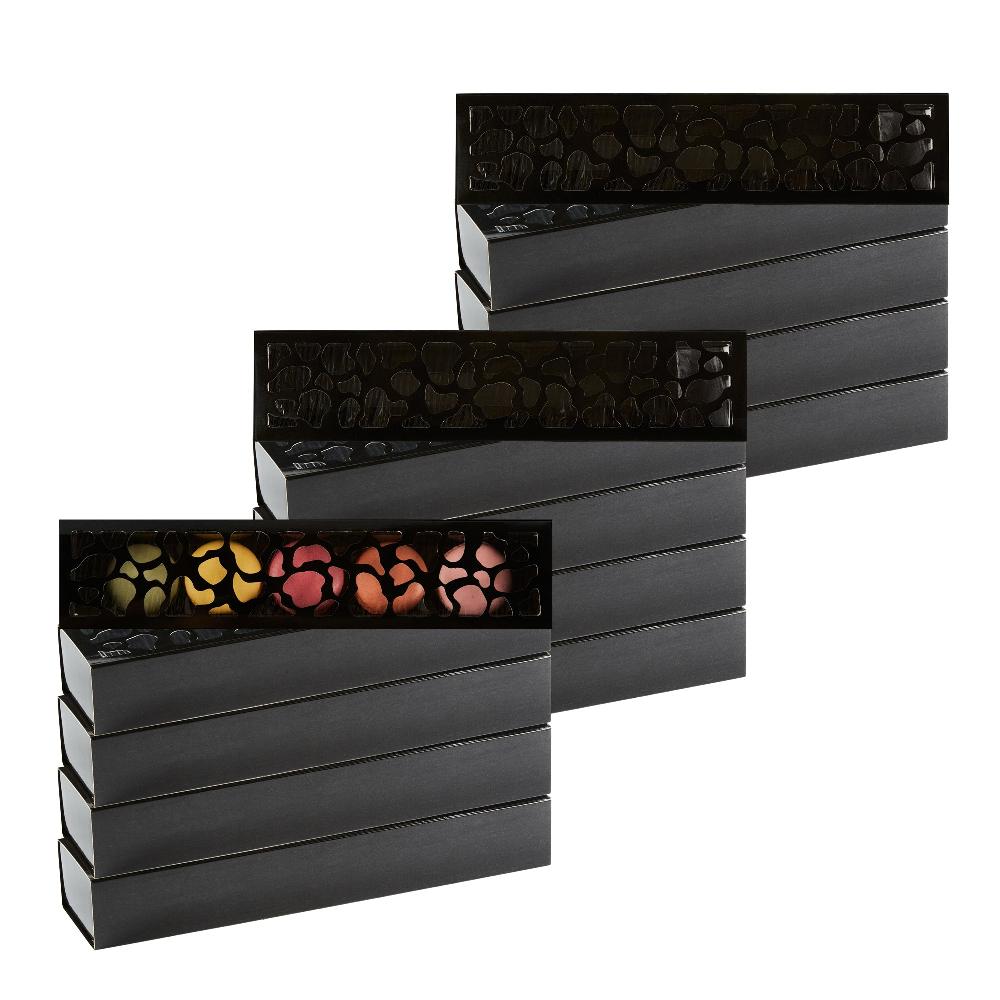 restaurantware Sentiero Rectangle Black Paper Macaron Box - Holds 5 Macarons - 10" x 2 1/4" x 1 1/2" - 100 count box